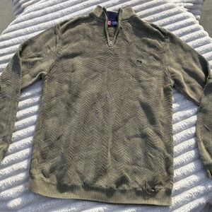 Chaps Olive Green Men's Herringbone Quarter-Zip Sweater